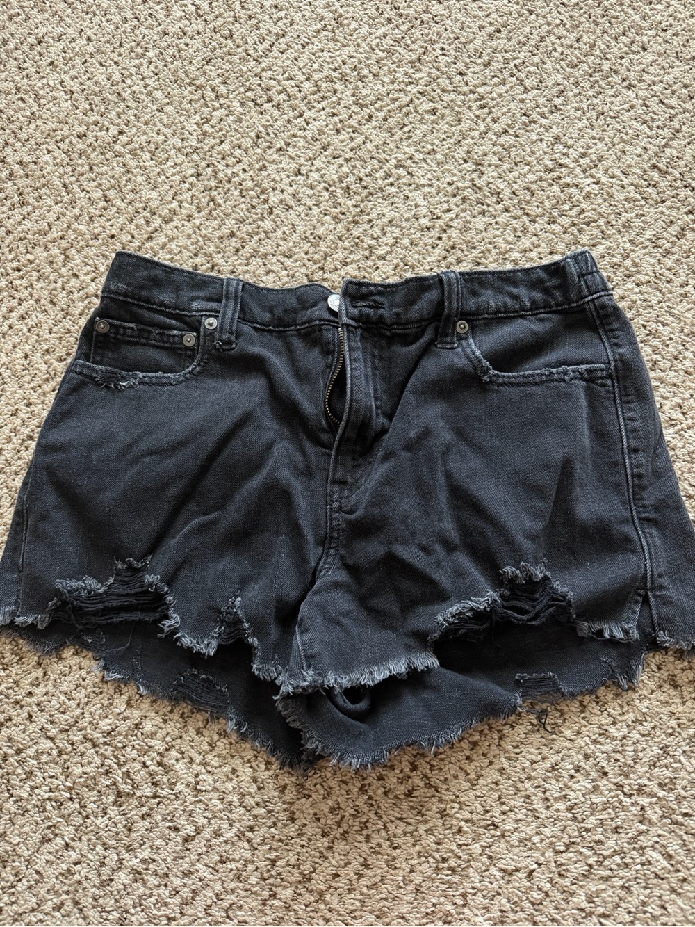 aerie Black Distressed High-Rise Denim Shorts
